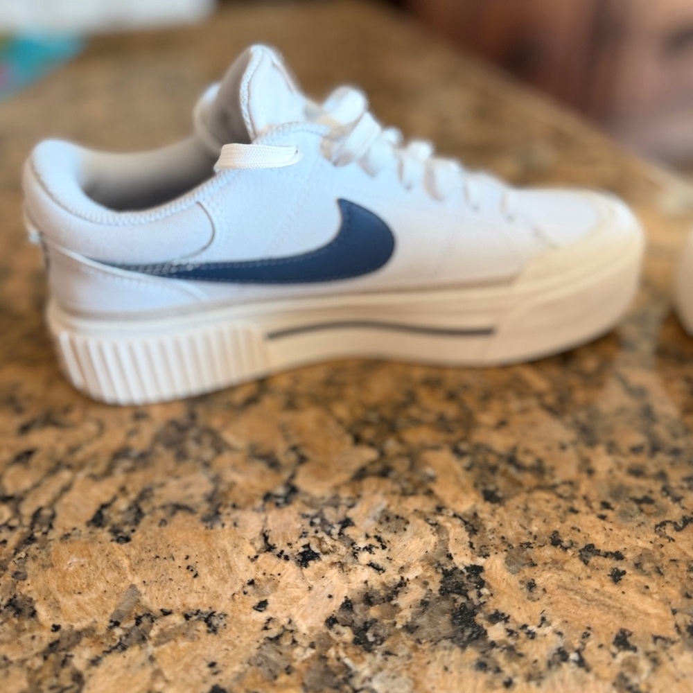 Nike White Sneakers with Blue Swoosh Platform - Picture 12 of 15